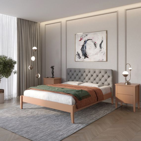 Односпальне дерев&#039;яне ліжко Mebigrand Рим ДК Коричневий (RAL8025)/Аляска 93 (Сірий) Б3 70х200 см (MBG-5095)