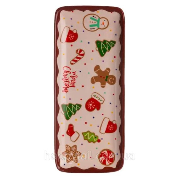 Блюдо сервировочное новогоднее для закусок Merry Christmas 34×14×2 (см) блюдо прямоугольное рождественское с фарфора CR-1-38 | Зображення 2