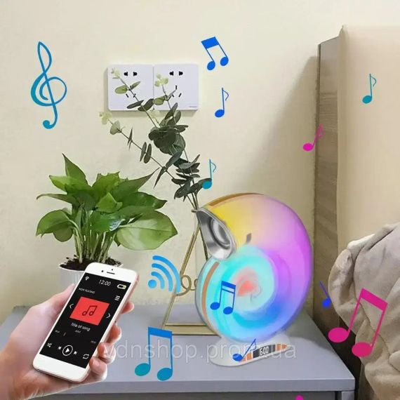 Беспроводная умная колонка ночник Улитка Conch Music Light 4 в 1 портативный RGB светильник с Bluetooth | Зображення 2