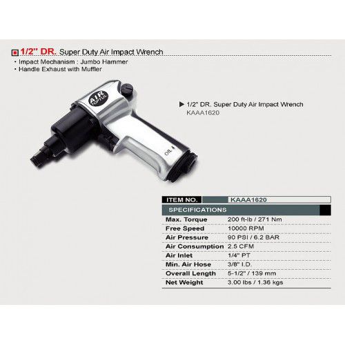 Пневмогайковерт для шиномонтажу TOPTUL 1/2" 271N/m 10000 об/хв KAAA1620 | Зображення 1