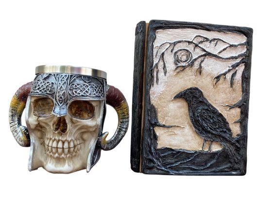 Подарунковий набір Кухоль 3D Рогатий Череп і Блокнот 3D «Тінь Ворона»