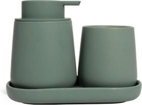 Набір аксесуарів для ванної 3 шт дозатор для мила 350 мл, стакан для щіток 320 мл, підставка для прикрас, зелений, кераміка