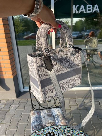 Жіноча текстильна сумка Christian Dior Lady D-Lite gray Діор сіра 080 | Зображення 9