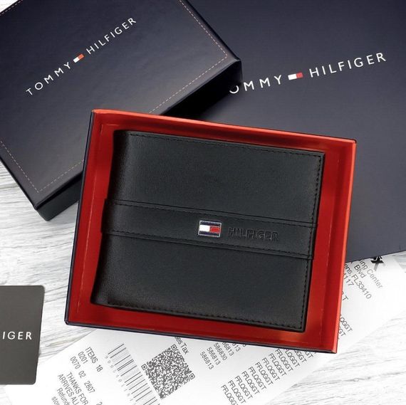 Чоловічий брендовий чорний гаманець Tommy Hilfiger LUX