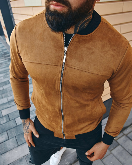 Бомбер замшевый бежевый S L