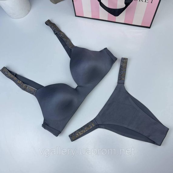 Подарунковий Комплект жіночої безшовної білизни Victoria`s Secret GOLD із золотими стразами в брендовій коробці | Зображення 1