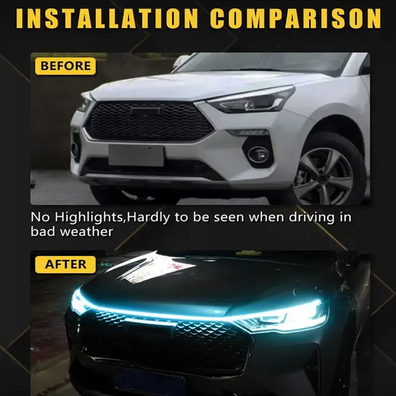 Автомобільна світлодіодна LED-підсвітка під капот автомобіля з поворотниками, білий неон світло | Зображення 3