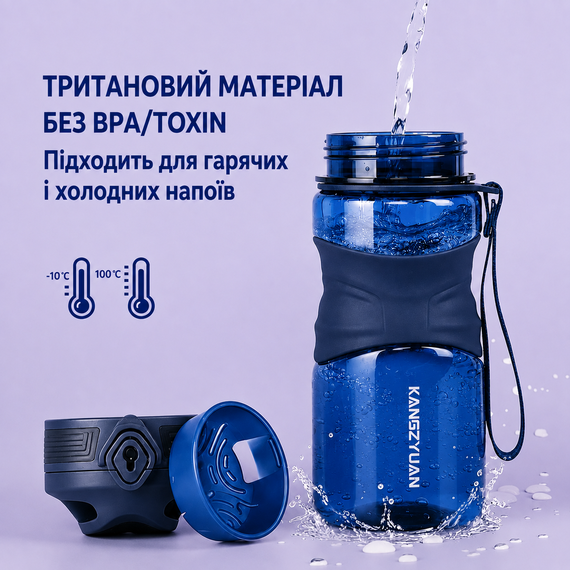 Синяя многоразовая тритановая бутылка KANGZYUAN 450 мл с антибактериальным покрытием и эргономичной формой | Зображення 5