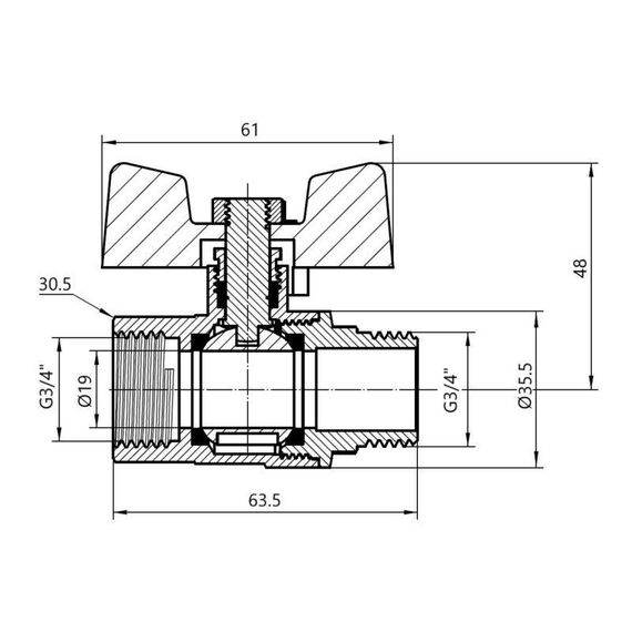 Кран кульовий Thermo Alliance Standart 3/4" ВН для газу (метелик) SD607NG20PN40 | Зображення 1