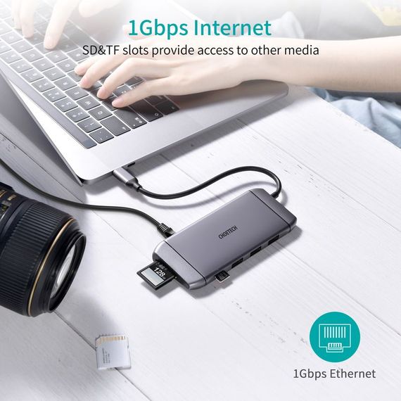 Адаптер Choetech HUB-M15-GY, USB Type-C 9-в-1 | Зображення 7