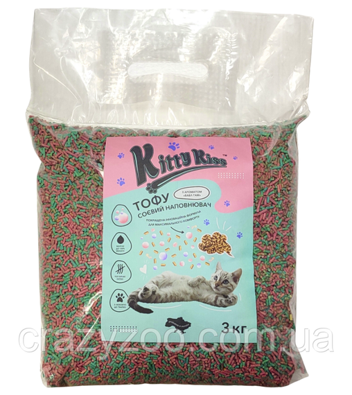 Наповнювач для котячого туалету Kitty Kiss Tofu соєвий тофу з ароматом бабл гам 3 кг KK8319