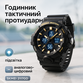 Військовий годинник з секундоміром SKMEI 2117GD, Годинник тактичний протиударний для туризму IT-64