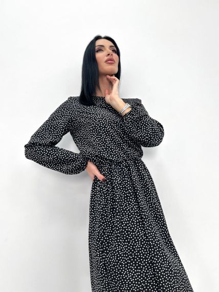 Женское легкое платье в горошек из софта GF08576 цвет черный, размер 50/52 | Зображення 1