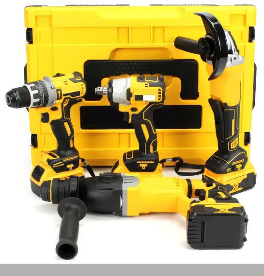 Набір акумуляторних інструментів 4в1 68V з дрилем-шуруповертом, гайковертом, перфоратором та болгаркою в кейсі XPRO 4030-Yellow/Black (47819-40-30_4635)