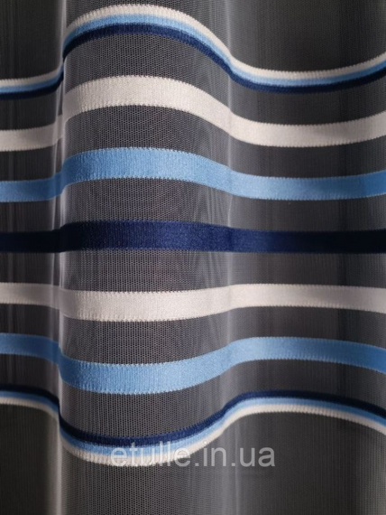 Тюль фатин полосками, полоса производства Турция, с утяжелителем цвет синий голубой | Зображення 5