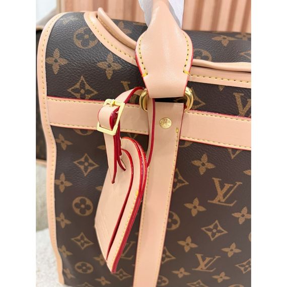 Брендовая сумка-переноска для собак и кошек Louis Vuitton с бежевыми ручками и железной сеточкой, коричневая | Зображення 1