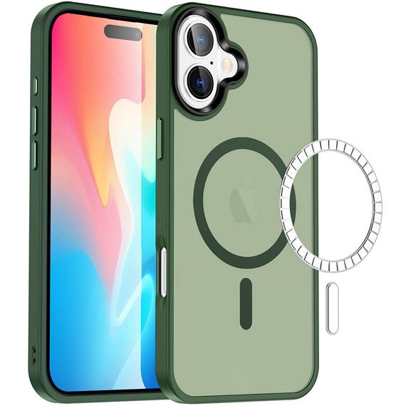 TPU+PC чохол Metal Buttons with MagSafe Colorful для Apple iPhone 16 (6.1") Зелений / Dark Green