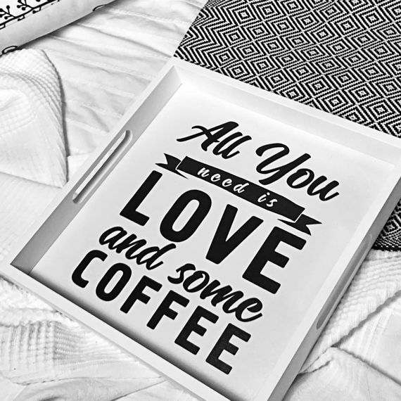 Поднос деревянный с принтом All you need love and some coffee 33х33х4 см (PDN_19M020_WH)