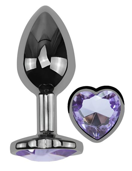 Анальна пробка EGZO Dark Silver Heart Plug з фіолетовим аметистом, розмір S Sex Aura | Зображення 1