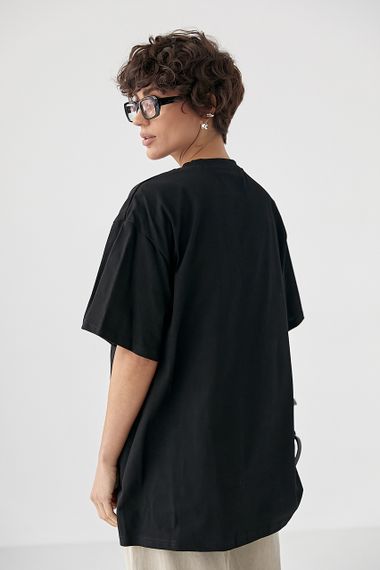 Футболка вільного фасону  із принтом авто - чорний цвет, ONE SIZE (є розміри) | Зображення 1