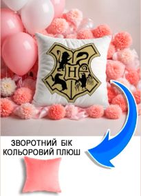Подушка плюшева Мерч Крафт Дизайн з принтом Hogwarts 3 рожевий плюш квадратна 33х33 см