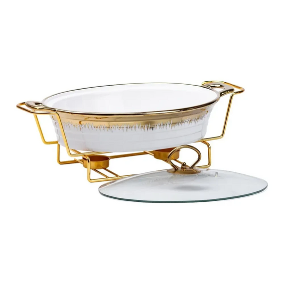 Настільна мармітниця 35х22.5х15.5 см марміт порцелянаовий для других страв 1,5 л HP1026 | Зображення 3