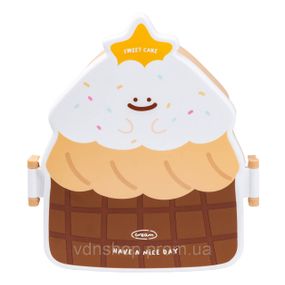 Дитячий ланч бокс на дві секції 950 мл пластиковий з вилкою та ложкою "Тістечко" Коричневий HP12271BR