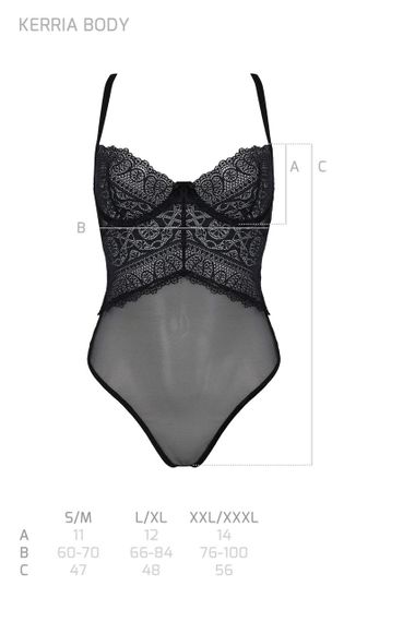 Боді Passion KERRIA BODY black, L/XL, з високими вирізами та верхом балконет sexstyle | Зображення 4
