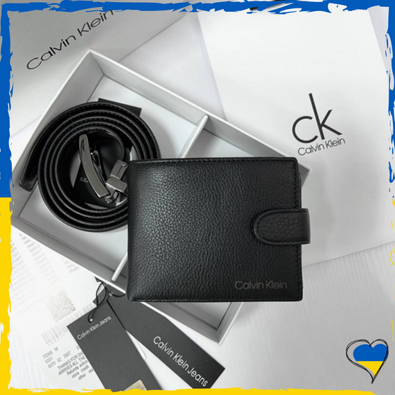 Мужской подарочный набор ремень и портмоне Calvin Klein натуральная кожа
