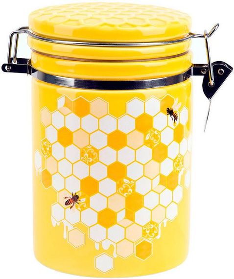Банка керамічна "Sweet Honey" 650мл для сипучих продуктів з металевою затяжкою, жовтий