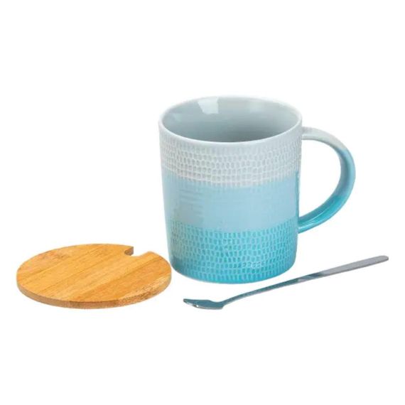Чашка з бамбуковою кришкою та ложкою порцелянова 350 мл Блакитний HP7201LB | Зображення 2