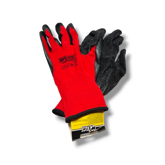Рукавички трикотажнi полiестер, червоний колiр, латексне покриття (чорне), оверлок на манжетi чорного кольору , WERK | Зображення 1