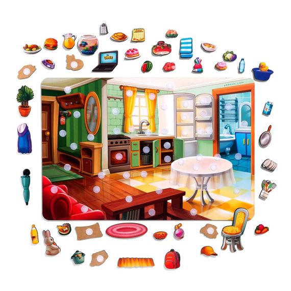 Деревянный пазл-вкладыш "Наведи порядок в комнате и накорми Ваню" (ПСД271) PSD271 | Зображення 1