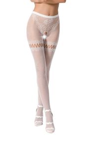 Сітчасті колготки з відкритим доступом Passion S015 One Size, White, імітація панчіх і трусиків sexstyle