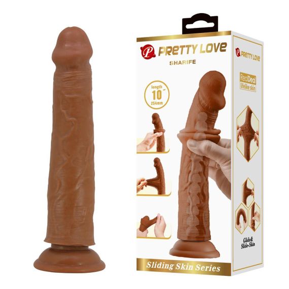 Фалоімітатор PRETTY LOVE -SHARIFE 10(254mm) Sliding Skin Series TPR, Suction base Bendable Sex Aura