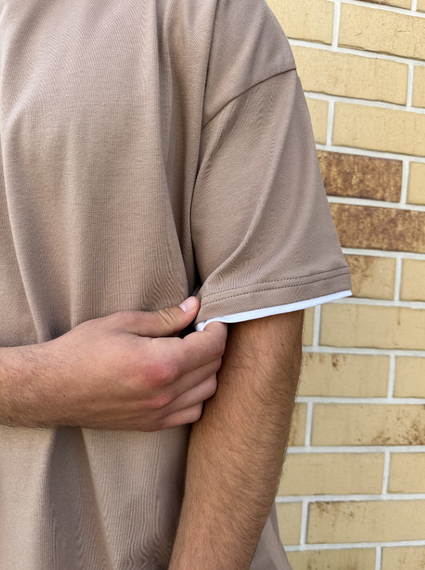 Мужская летняя футболка в стиле оверсайз DE9578 цвет капучино, размер S | Зображення 2