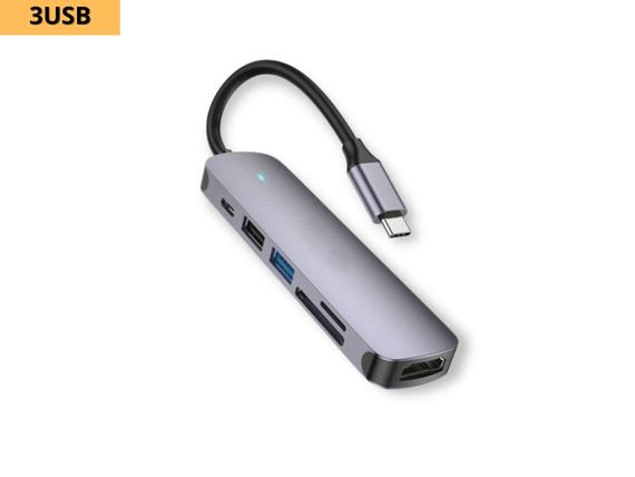 Док-станция Хаб USB переходник XPRO HB28 HDTV с входом Type-C и картридером серый (34380-01) | Зображення 1