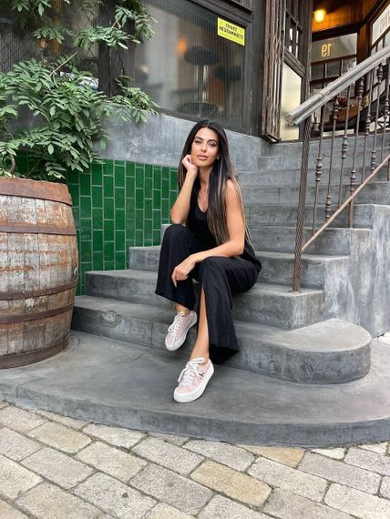 Женский летний брючный костюм с топом лен-жатка DK213 цвет черный, размер 46/48 | Зображення 2