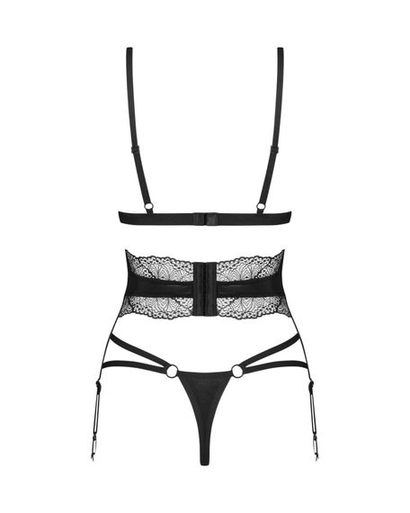 Комплект Obsessive Lobellis 3-pcs set, M/L, чорний, ліф з м’якою чашкою, стрінги, пояс для панчіх | Зображення 3
