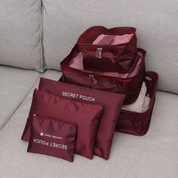 Набір дорожніх органайзерів для речей 6 шт, Secret Pouch, Бордовий / Органайзери для подорожей | Зображення 1