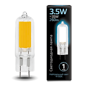 Лампа Gauss G4 AC220-240V 3.5W 260lm 4100K скло LED 1/10/200