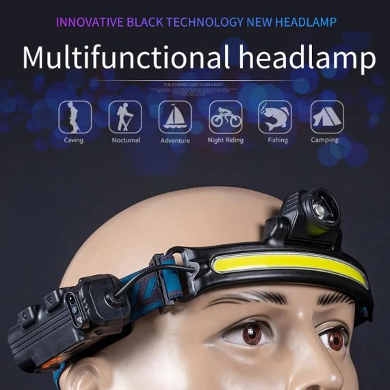 Налобний ліхтар, прожектор COB W678-2 — чорний | Зображення 2