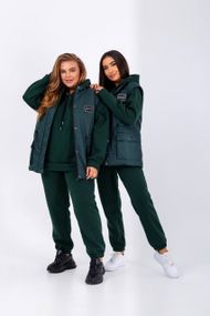 Женский очень теплый спортивный костюм тройка с жилетом NB23027 цвет темно-зеленый, размер 46/48
