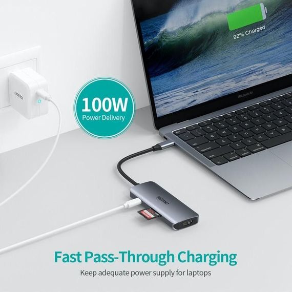 Адаптер Choetech HUB-M19-GY, USB Type-C 7-в-1 | Зображення 6