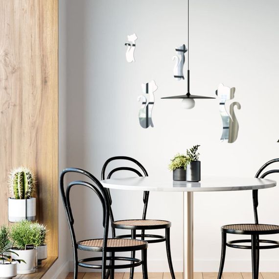 Дзеркальний декор акриловий самоклеючий Котики срібло, 4шт (D) SW-00002494 | Зображення 4