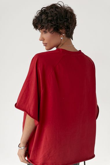 Однотонна вільна футболка з рукавами-реглан - червоний цвет, ONE SIZE (є розміри) | Зображення 1