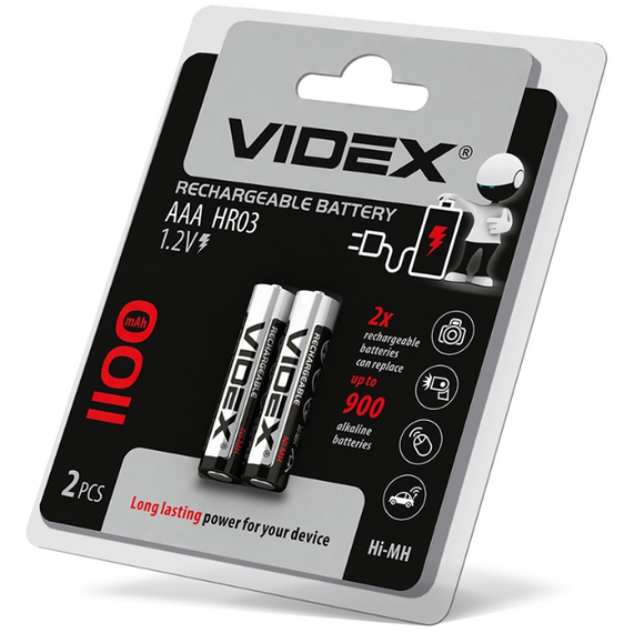 Акумулятор AAA/HR03 1,2V 1100mAh (бл-2шт) Videx | Зображення 1