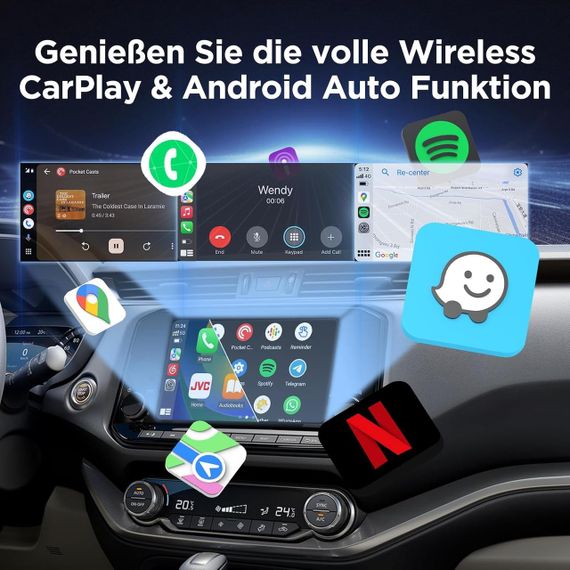Автомобільний бездротовий адаптер DYUZO 2-в-1 для CarPlay і Android Auto, з позолоченим мідним інтерфейсом, USB-A/USB-C | Зображення 2