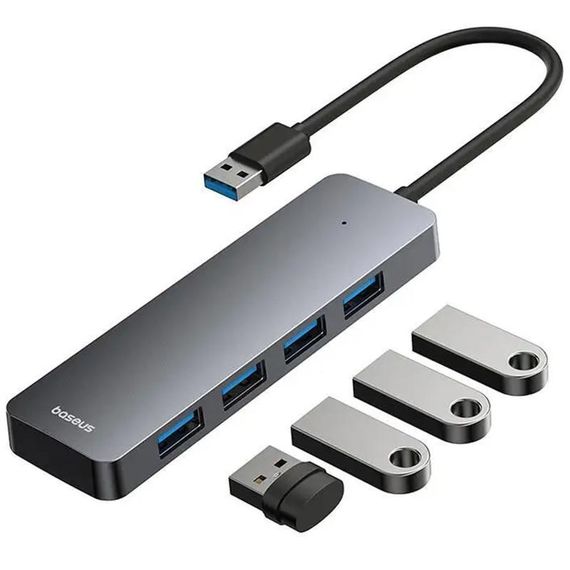 Перехідник HUB Baseus UltraJoy Series Lite 4-Port (USB-A to 4xUSB3.0+Type-C) (1m) (B0005280B811-02) Space Grey | Зображення 1