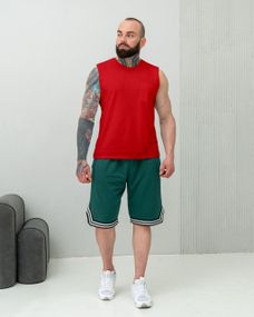 Мужской летний костюм майка и шорты BD0037 цвет красный + зеленый, размер S